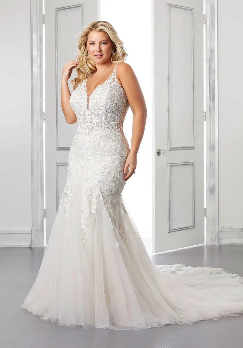 Elegant Mermaid Wedding Dresses Women Plus Size White Open Back V