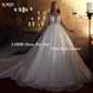 10 Arabia Glitter Lace Wedding Dresses Shiny Off Shoulder Long Sleeves Striped Bridal Gowns Sparkly Princess Bride Party Gown