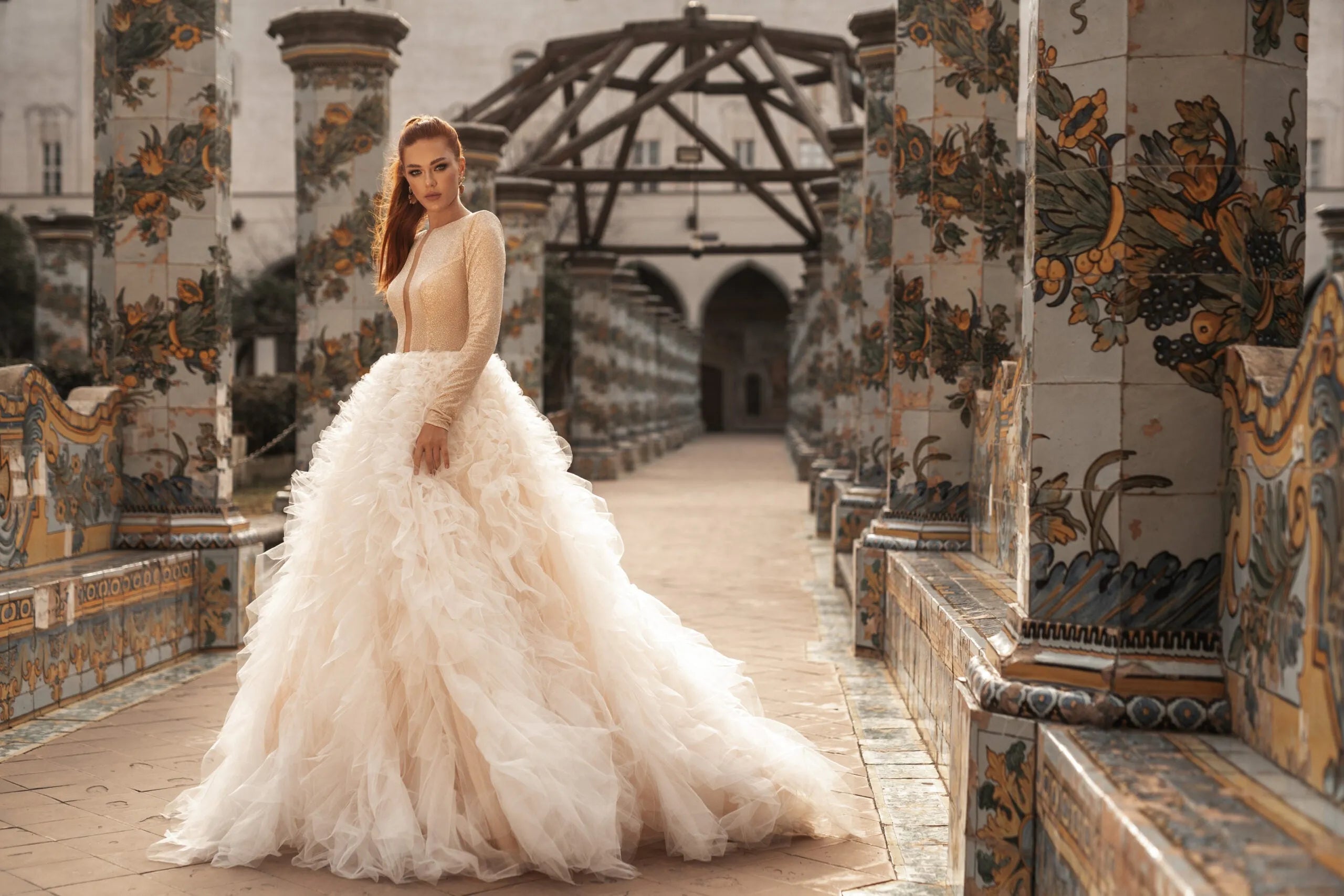Princess Puffy Ball Gown Wedding Dress with Long Sleeves – Elegant Bridal Dress main image 1