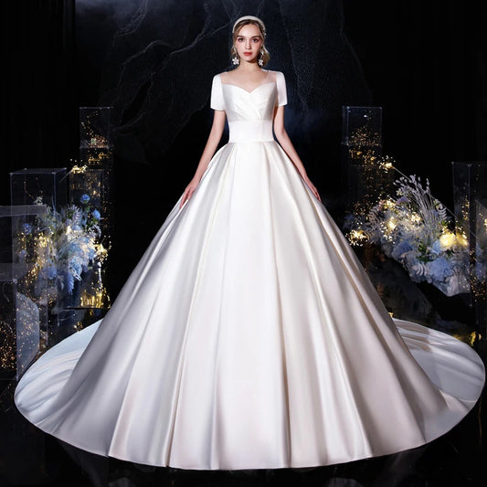 Vestido De Noiva Gryffon Classic O-neck Wedding Dress With Train Luxury Satin Ball Gown Princess Robe De Mariee Plus Size