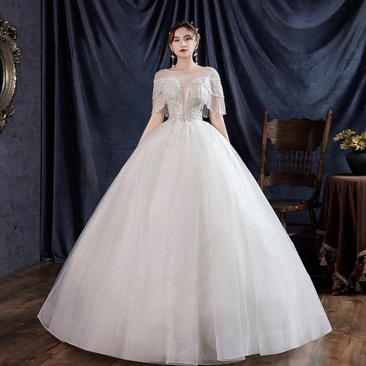 Gryffon Wedding Dress Luxury Beads Sequins Lace Up Ball Gown Classic Bridal Gown Princess Vestido De Noiva Customize