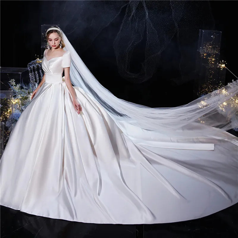 Vestido De Noiva Gryffon Classic O-neck Wedding Dress With Train Luxury Satin Ball Gown Princess Robe De Mariee Plus Size