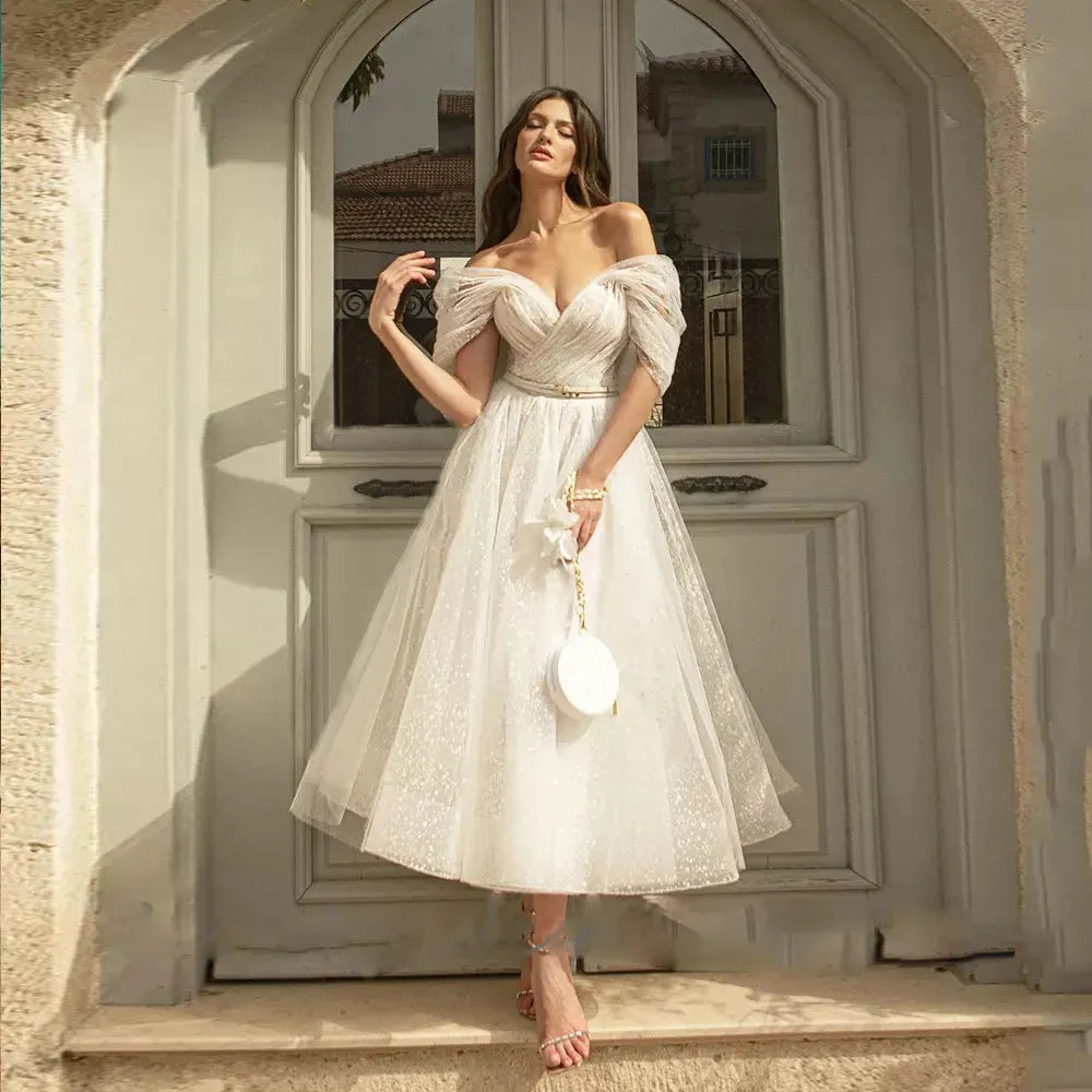 Bling Glitter Boho Wedding Dresses For Women Sweetheart Tulle