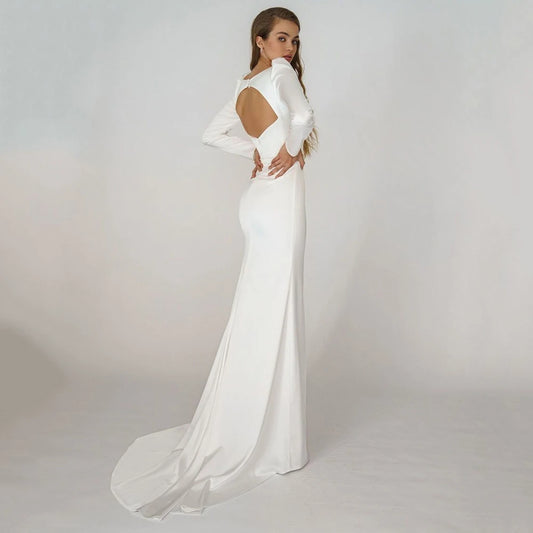 Elegant Long Sleeves Mermaid Wedding Dress Sweetheart Ivory Bridal Gown Simple Backless Brides Dress Vestido De Novia