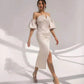 Elegant Mermaid Short Wedding Dress Strapless Lantern Sleeve Sexy Split Bridal Gowns Mid Calf Length Custom Made Vestidos De