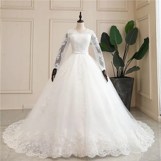 Wedding Dress The Elegant Half Sleeve Sexy V-neck Court Train Ball Gown Princess Vintage Lace Wedding Dresses Plus Size