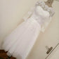 Vestido De Noiva Curto Vintage Ivory Tea Length Long Sleeve Wedding Dress Lace Wedding Gowns Scoop Short Bridal Dresses