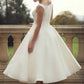 60s Vintage Short Tea Length Wedding Dresses Simple Scoop Neck Ball Gown Satin Reception Women Second Wedding Bridal Gowns