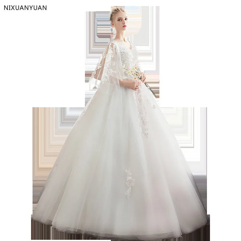 Appliques Wedding Dresses Elegant Princess Adjust Lace Three Quarter Sleeve Bridal Gowns Vestidos De Noiva