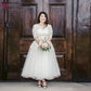 Short Spring Vintage Sheer Lace Ankle-Length Plus Size Wedding Dresses Couture Half Sleeve Tulle Bridal Gowns Covered Buttons