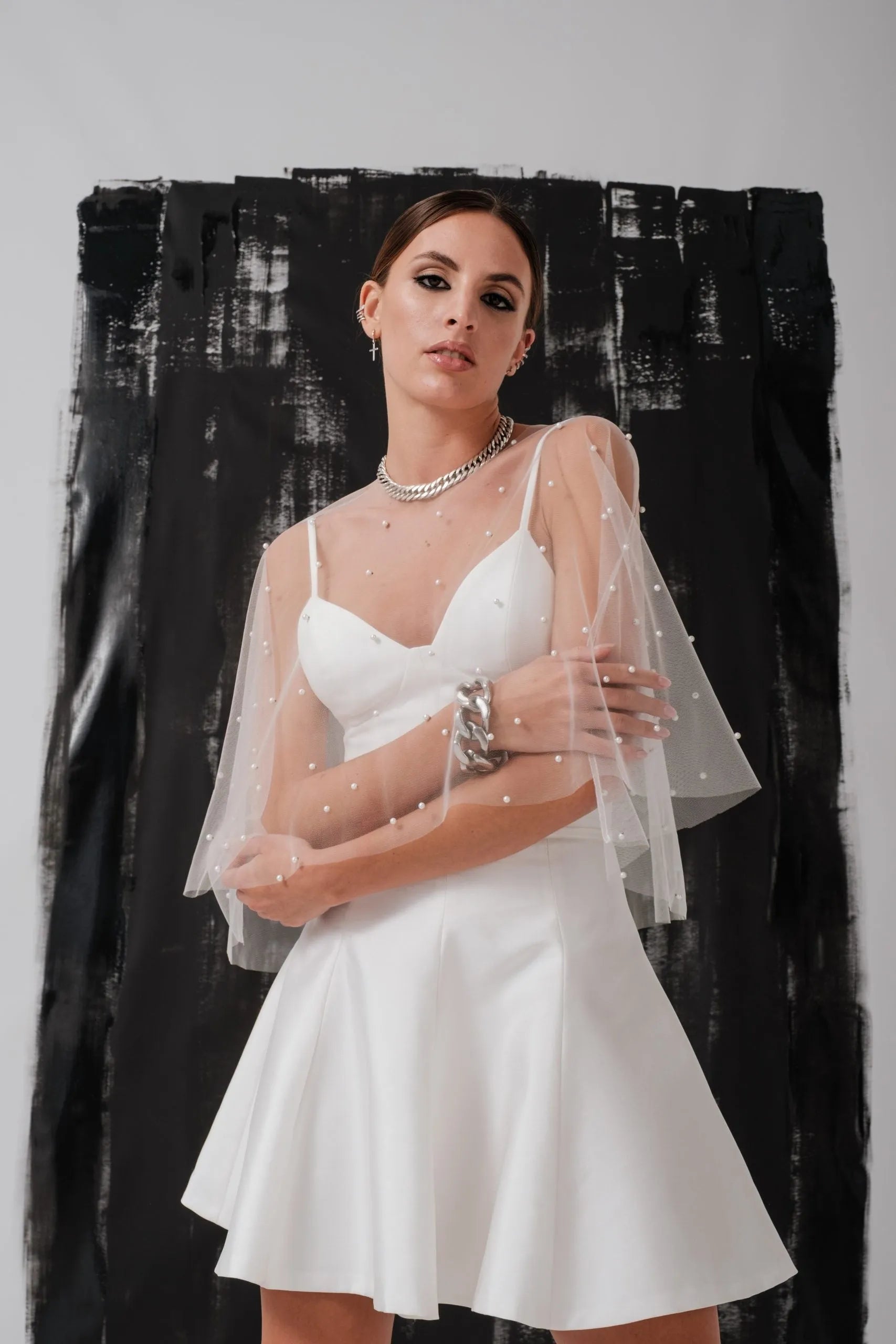 Beaded Sheer Wedding Cape Vestido De Novia Gown Satin Princess