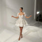 Qanz Short Sequined Beadings Wedding Dresses Puff Sleeves Princess Sweetheart Party Dresses Dress Women Elegant Luxury
