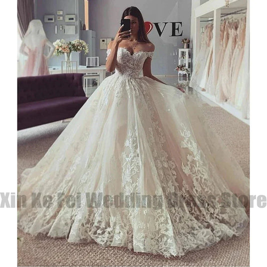Ivory Lace Applique Wedding Dresses Women's Elegant One Shoulder A-Line Princess Bridal Gowns Formal Party Vestido De Noiva