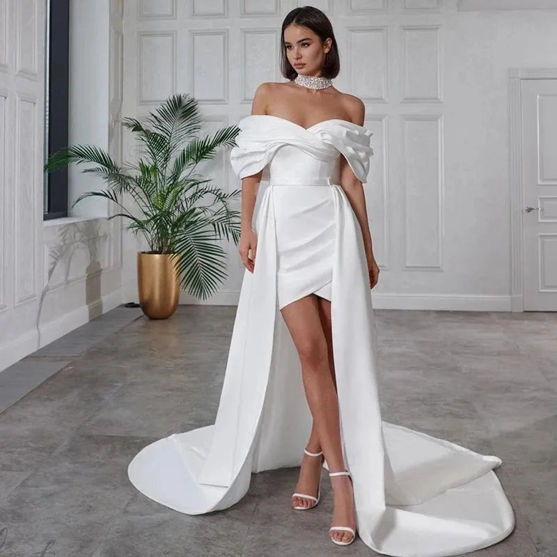 casual short dress with train Short Wedding Dresses with Trains, Long Train Short Wedding Dresses