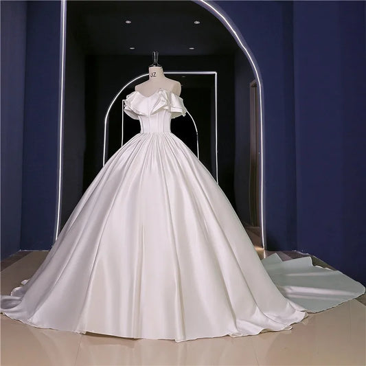 Soft Satin Wedding Dresses New Simple Vestido De Noiva Elegant Boat Neck Classic Real Photo Ball Gown Customize Robe De Mariee