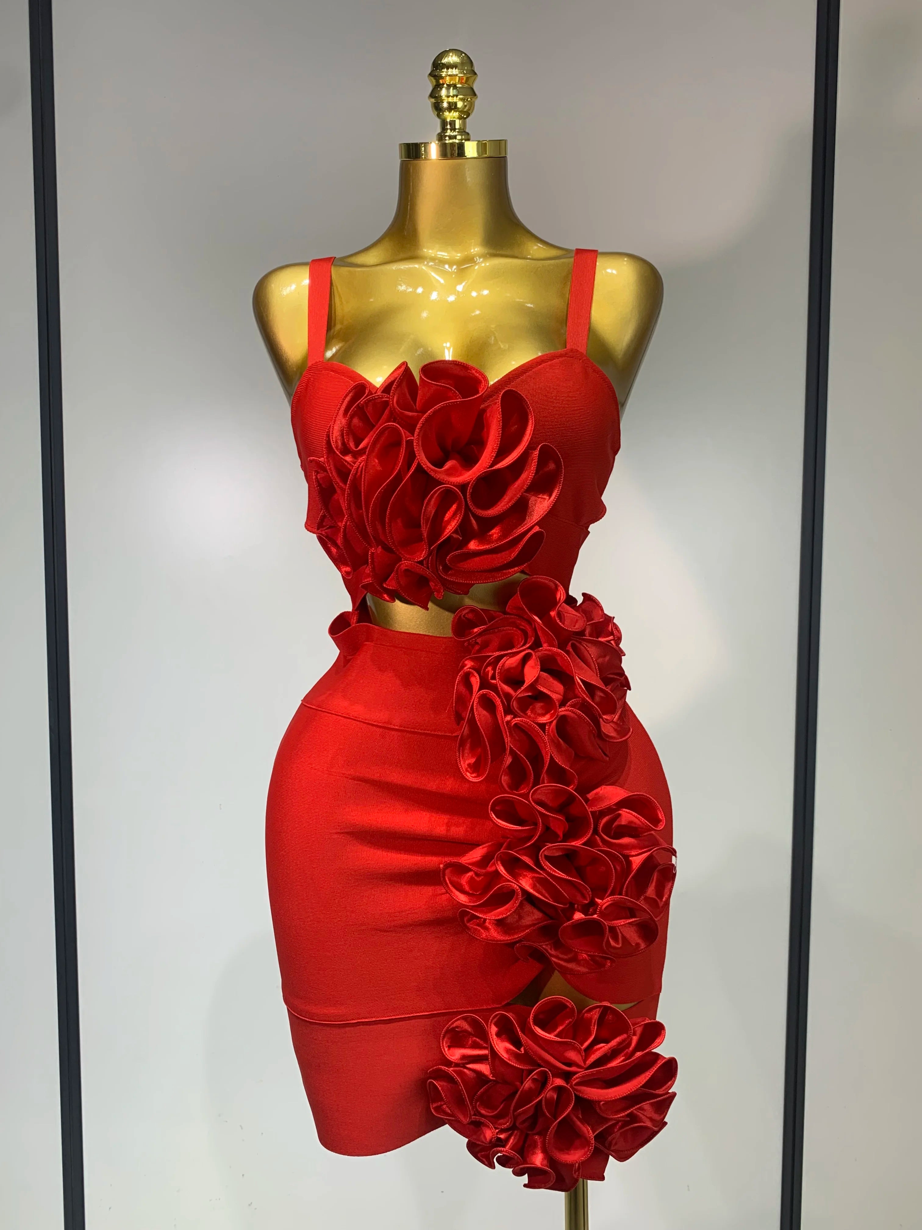Women Sexy Cut Out Bodycon Flower Mini Dress Women Red Backless Dress