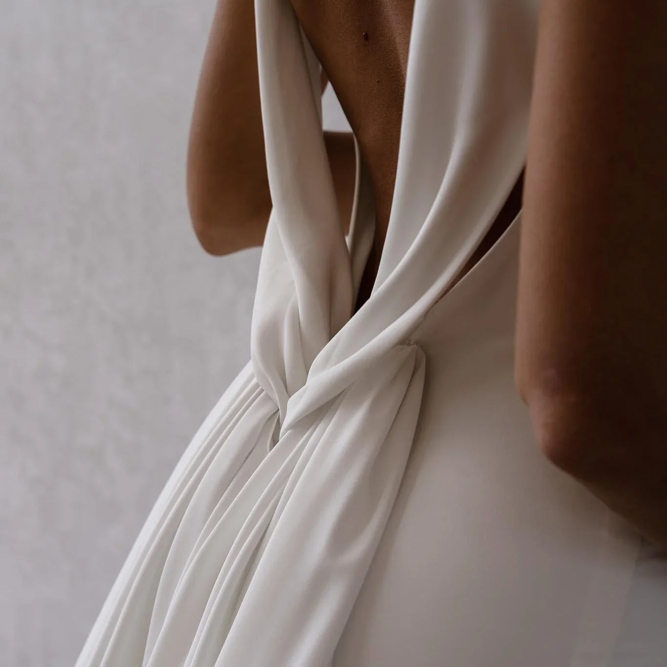 Deep V Neck Crepe Detachable Train Mermaid Wedding Dress Plain Sleeveless Open Back For Women Custom Made To Measures