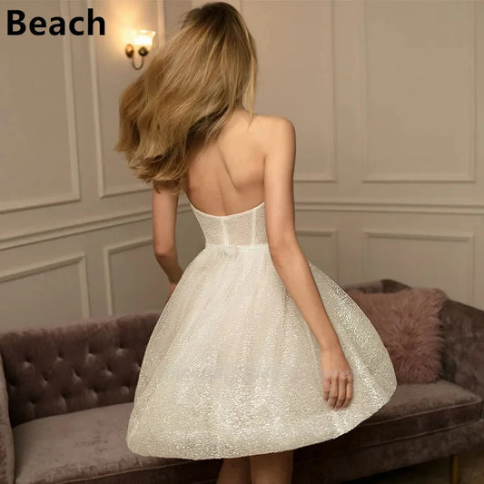 Beach Glitter Short Mini Wedding Dresses Shiny Boho Sweetheart Princess Princess Bridal Gowns Custom Made Robe De Mariee
