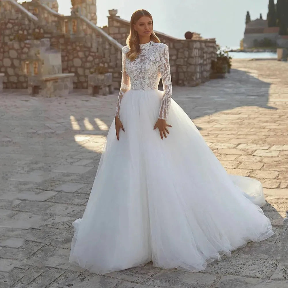 Grace Pretty Princess Princess Wedding Dresses sederhana o leher