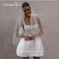 Modern Mini Ball Gown High Waist White Wedding Dress Square Collar Pearls Spaghetti Strap Sexy Backless With Button Wedding Gown