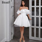 White Mini Short Wedding Dresses for Women Bride A Line Wedding Gowns Off the Shoulder Ruffle Belt Sleeveless Bridal Dress