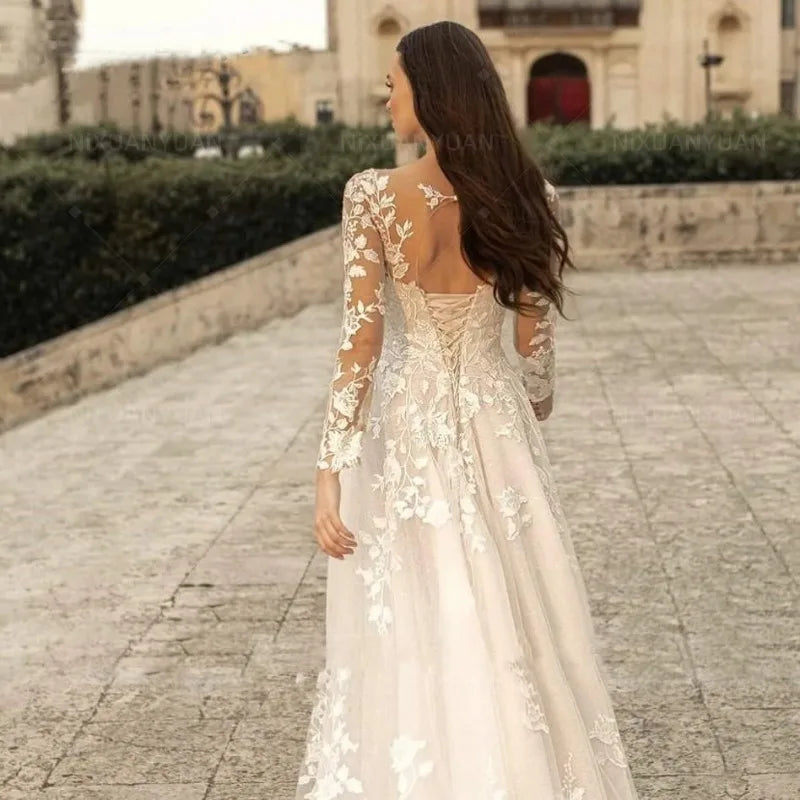 New Elegant A-Line Wedding Dresses for Women Sweetheart Bride Robes Lace Appliques Corset Backless Bridal Gowns Vestido De Novia
