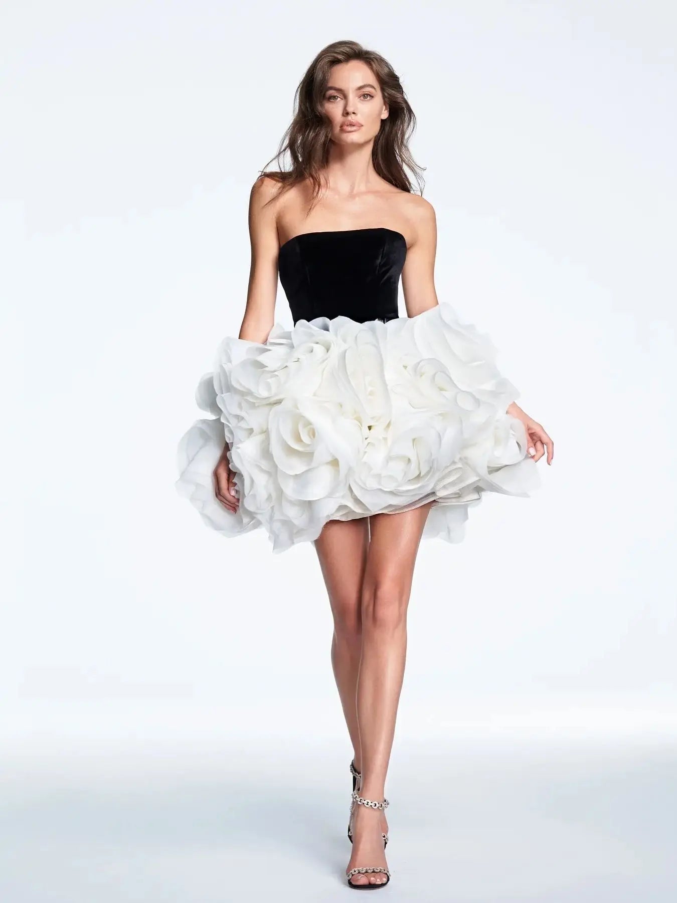 White Falbala Strapless Puffy Mini Dress Sweet Woman Birthday Party Ve –  Mia's