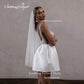 Modern Mini Ball Gown High Waist White Wedding Dress Square Collar Pearls Spaghetti Strap Sexy Backless With Button Wedding Gown