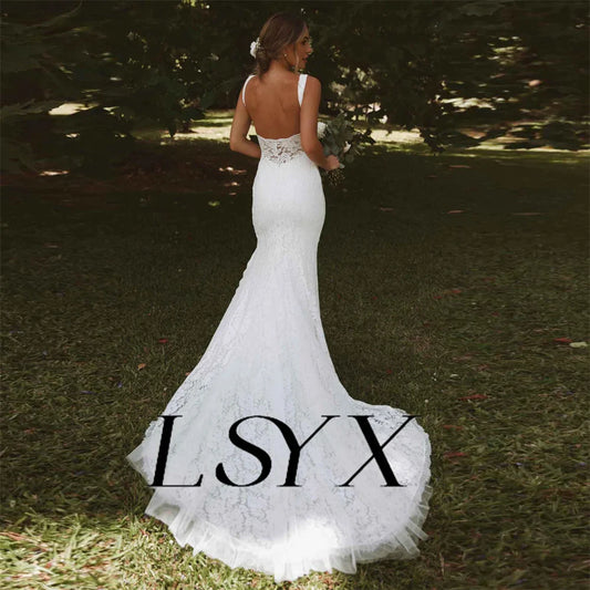 Deep V-Neck Sleeveless Lace Mermaid Wedding Dress Open Back High Side Slit Floor Length Bridal Gown Custom Made