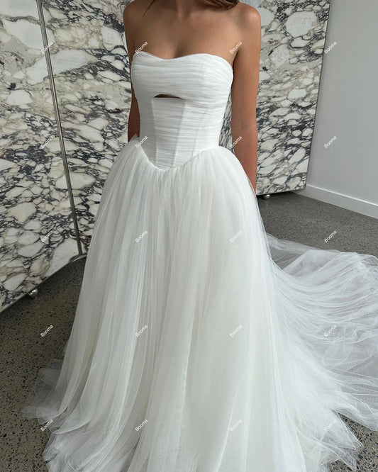 A-Line Tulle Wedding Dresses Sweetheart Sleeveless Brides Dress for Women vestidos de novia