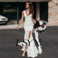 Deep V-Neck Sleeveless Simple Mermaid Wedding Dress Crepe Open Back High Side Slit Floor Length Bridal Gown Custom Made