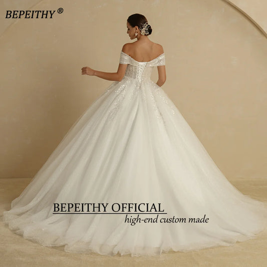 BEPEITHY Ivory Beading Princess Wedding Dresses For Bride Off The Shoulder Sleeveless Women Glitter Ball Bridal Gown Robes