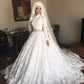 Saudi Arabia Turkey Women Ball Gown Hand Made Long Sleeve Wedding Gown Lace Muslim Wedding Dress Bridal Dress Vestido De Noiva