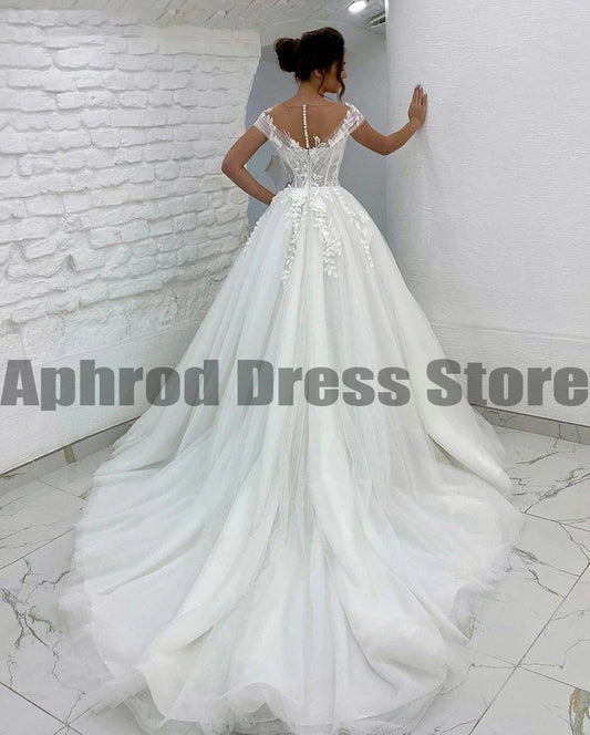 Gorgeous Women's Wedding Dresses A-Line 3D Lace Applique Bohemian Bridal Gowns Princess Formal Beach Party Sexy V-Neck Robe