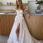 13D Flowers Wedding Dresses Off The Shoulder Sweetheart Neck Bridal Gowns Side Split Vintage Appliques Boho Wedding Gown