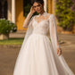 Boho Long Sleeves Lace Appliques Weeding Dresses With Cape High Neck A Line Illusion Beach Bridal Gowns Princess Robe De Mariée