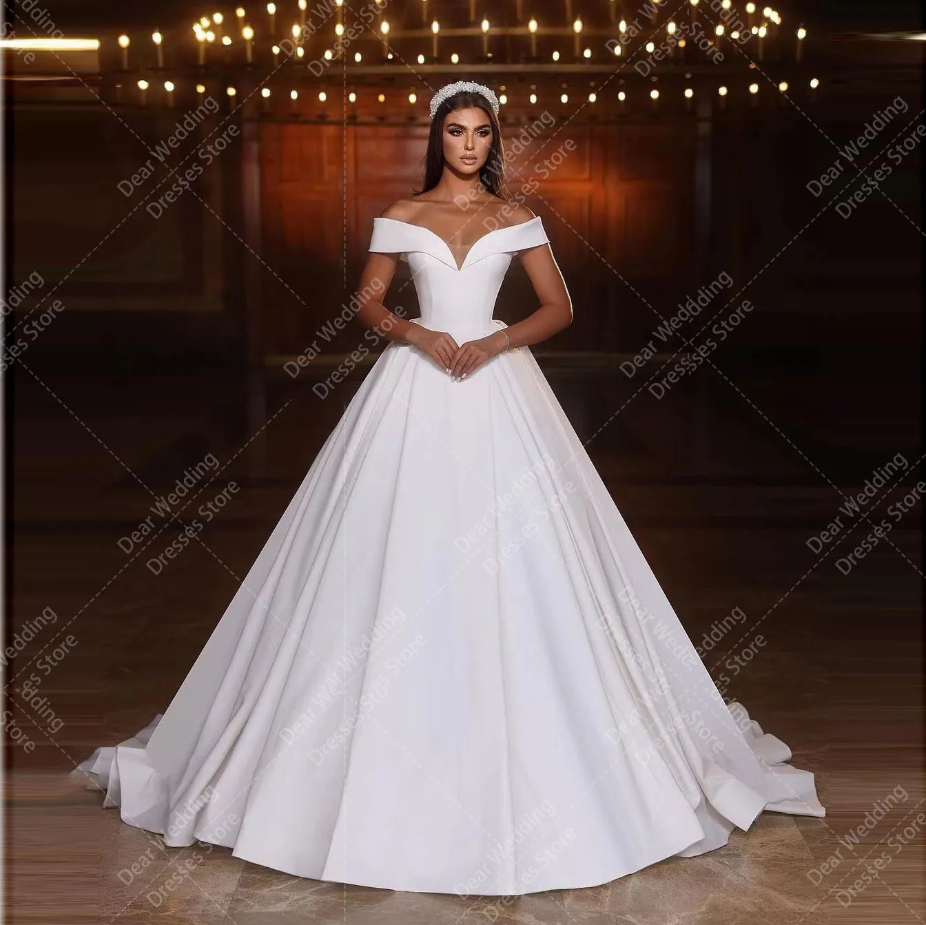 Gorgeous A-line Off-the-shoulder V-neck Wedding Dress With Lace main image 1