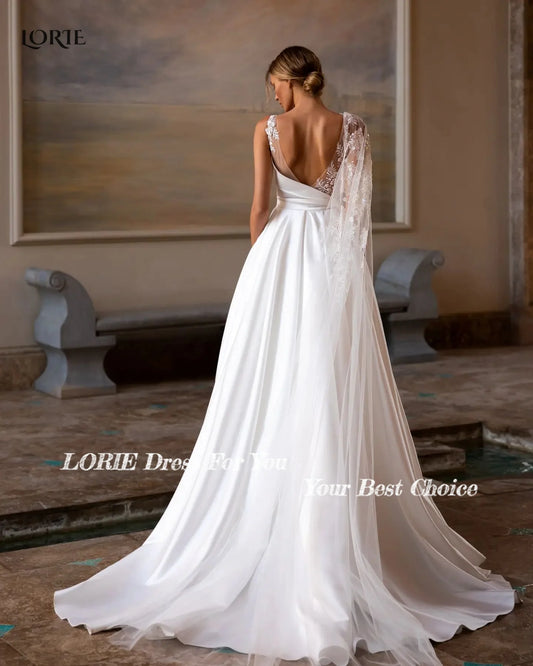LORIE Sexy Bohemia Wedding Dresses Vintage A-Line Lace Backless Bridal Gowns With Appliques Strap Ribbon Princess Bride Dress