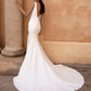 Deep V-Neck Simple Sleeveless Crepe Button Mermaid Wedding Dress OpenFloor Length Court Train Bridal Gown Custom Made