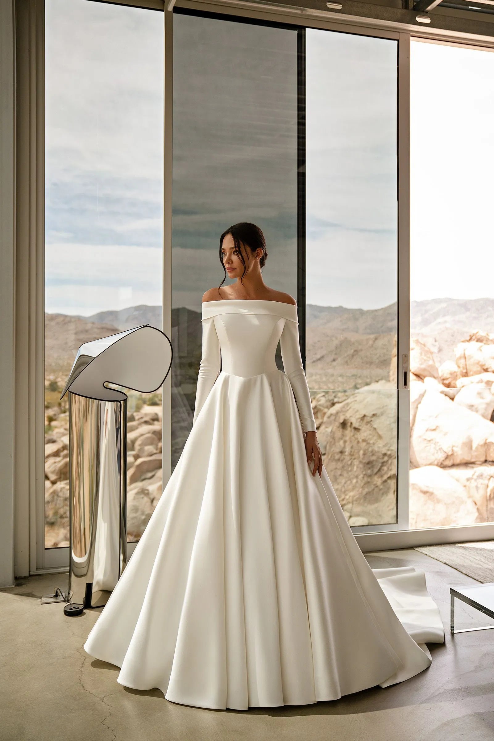 Simple Satin Wedding Dress Customized Bride Dresses Elegant Boat Neck