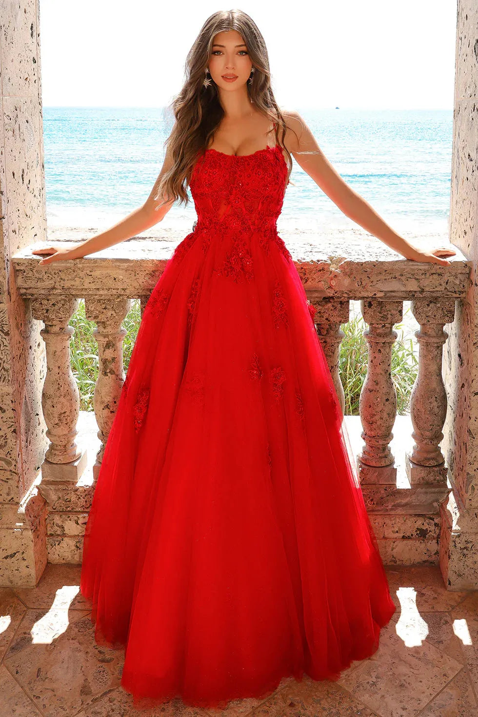 3D Flower Appliques Prom Dresses Tulle A-line فساتين السهرة Elegant Sleeveless Floor-Length vestidos verano moda