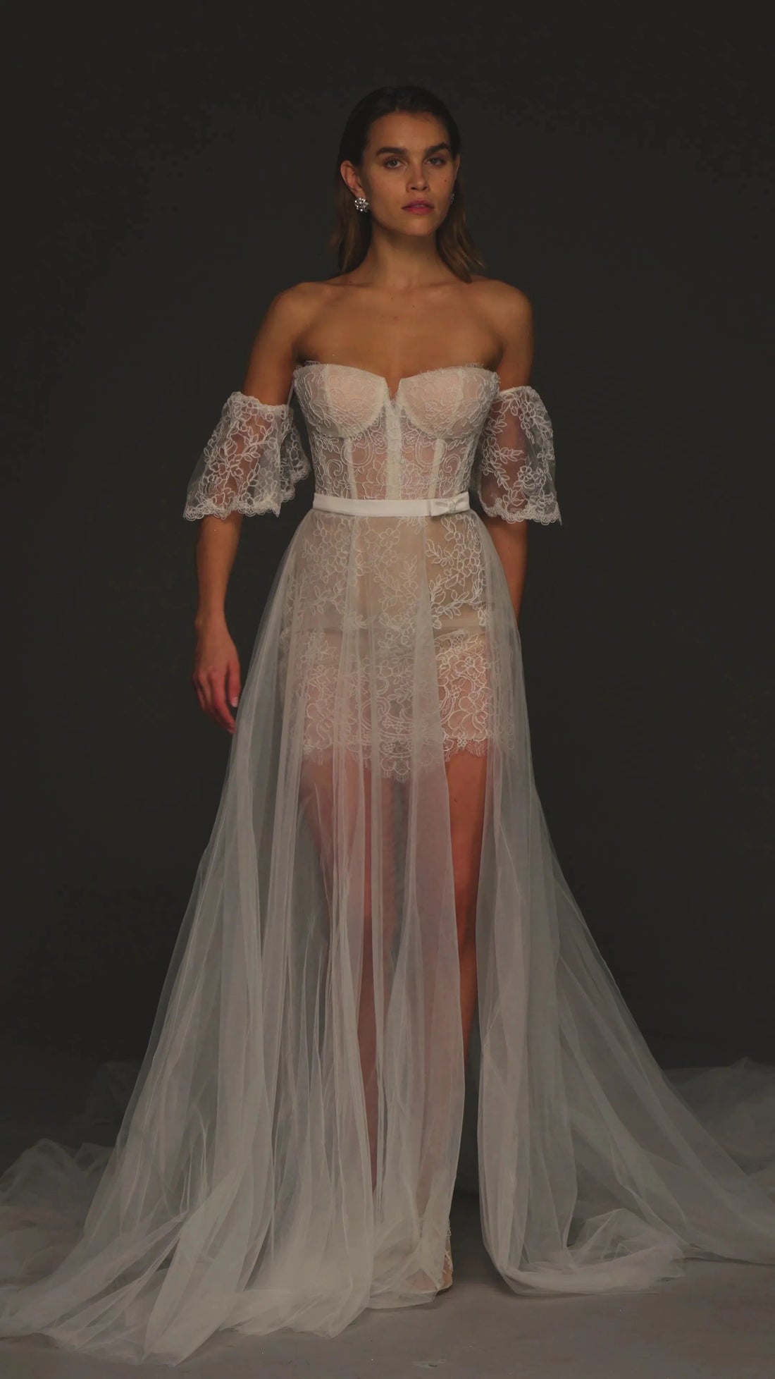 Full-on Lace Wedding Dress Vestido De Novia Train Princess Dress Satin Bow Court Simple Bridal Gown Satin