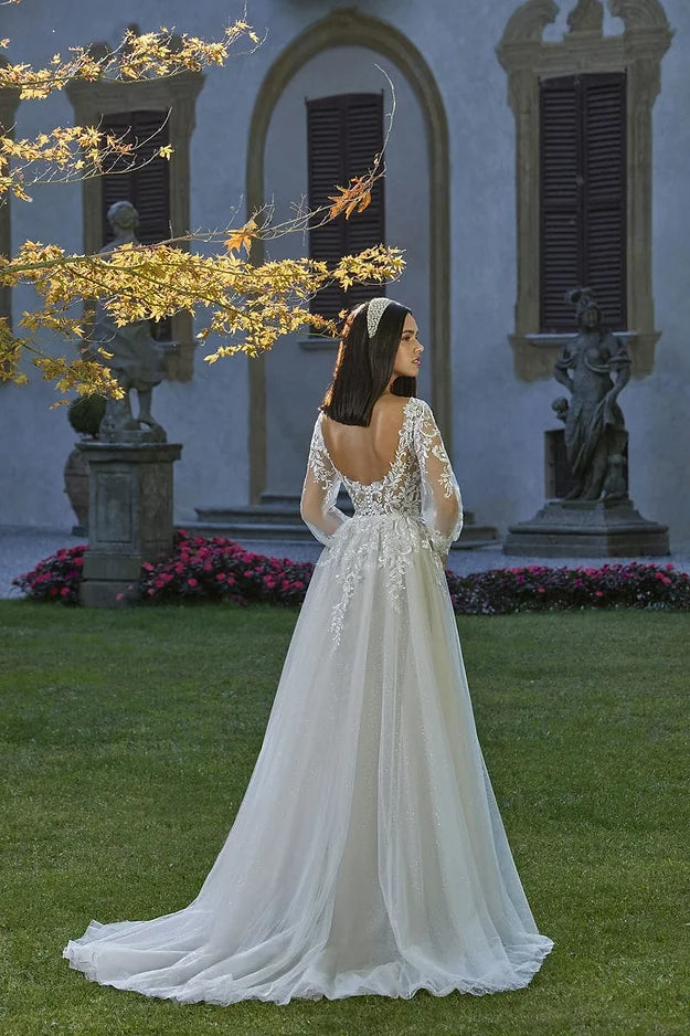 Abiti da sposa classici a una linea manica a soffio in pizzo v NERCO CORCO APPLICATO BOHO BRIDE ABITY TULLE VESTODOS DE NEVIA