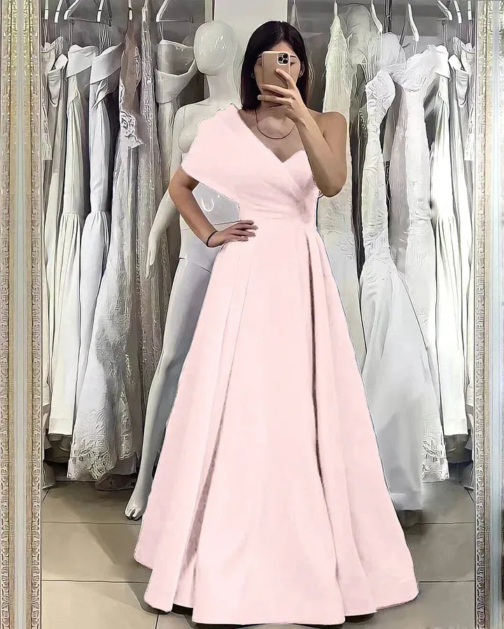 Royal Blue Evening Dresses One Shoulder Satin Long Floor Length Pleats A Line Formal Party Prom Gowns Custom made Navy Blue