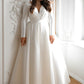 Full Sleeves V-Neck Wedding Dresses Plus Size Simple A-Line Satin Bridal Gowns For Woman Sexy Classic Vestido De Mariages