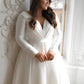 Full Sleeves V-Neck Wedding Dresses Plus Size Simple A-Line Satin Bridal Gowns For Woman Sexy Classic Vestido De Mariages