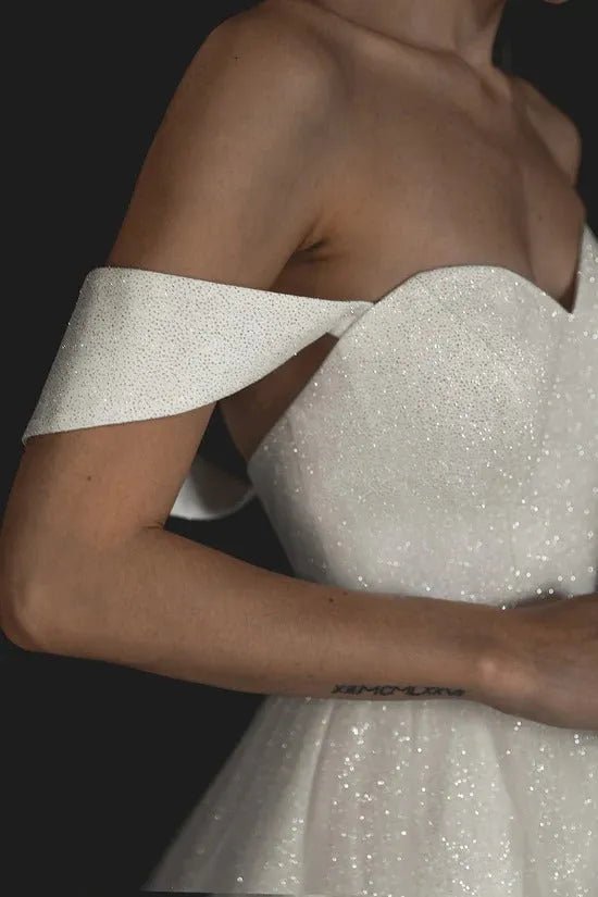 Off-Shoulder Shiny Wedding Dress Vestido De Novia Simple Court Train Dress Satin Mermaid Princess Bridal Gown Bow Satin