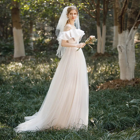 Robe de mariée française de luxe en Satin blanc, avec traîne de chapelle, avec nœud, élégante, Sexy, Slim, manches bouffantes, robe de soirée pour femmes