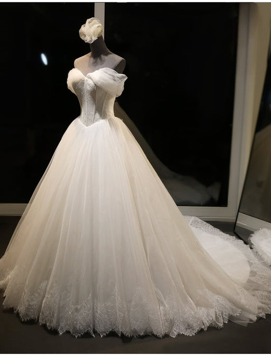 Princess Lace Tulle A Line Abito da sposa Sweetheart Off the Show -Appliques Boho Bridal Gowns for Woman Vestidos de nolia