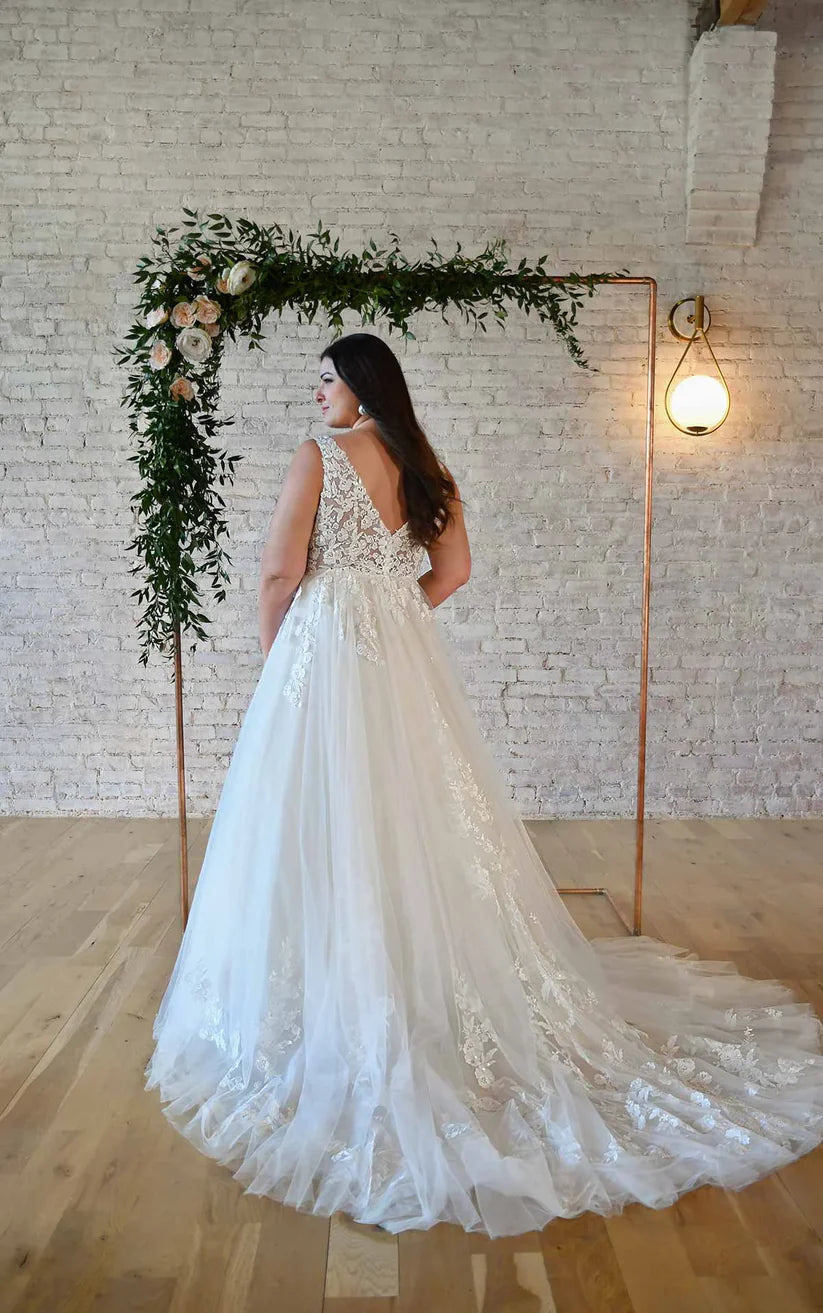 Vestidos de novia de talla grande büyük beden gelinlik Línea A hechos a medida elegantes tirantes finos de encaje tirantes finos 